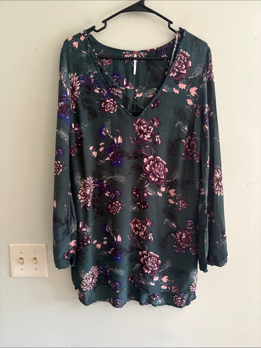 Free people heartbeat emerald green floral tunic XS